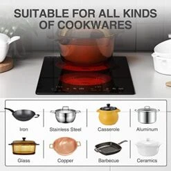 Lectric Cooktop 2 Burner,110v Electric Stove Top,ANHANE Infrared Burner 12 Inch Built-in Double Electric Cooktop,20 Temperature,Compatible For All Cookware With Plug -KitchenAid Shop 51pEYbq3ZcL