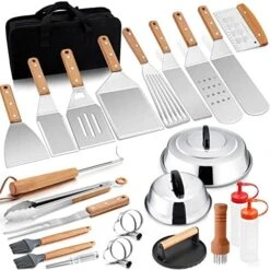 26Pcs Griddle Accessories Kit, Joyfair Flattop Grill Accessory Tools Set For Outdoor Camping BBQ, Include Melting Domes, Stainless Steel Spatula, Scraper, Cast Iron Burger Press, Storage Bag -KitchenAid Shop 51pO4LXS0QL. AC
