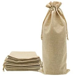10pcs Jute Wine Bags 1.5L, 16 X 6.7 Inches Hessian Wine Bottle Gift Bags With Drawstring (Brown)