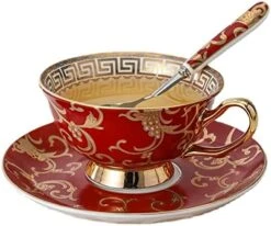 Euro Style Bone China Cup& Saucer Set, Ceramic Tea Coffee Cup For Home Kitchen Wedding (Retro Flower Pattern- Dark Blue) -KitchenAid Shop 51pZ3cM8b3L. AC