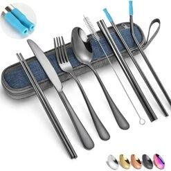 Portable Travel Utensils Silverware Set With Case,Reusable Trave Stainless Steel Camping Cutlery Set With Chopsticks And Straw, Portable Flatware With Case For Office School Picnic BF(Silver) -KitchenAid Shop 51pbolw N0L. AC
