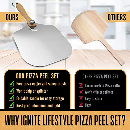 Gnite Lifestyle Pizza Peel Set - Pizza Spatula 12"x14" + Pizza Rocker Cutter + Pastry Brush - Aluminum Metal Pizza Peel 12 Inch W/Foldable Wood Handle For Easy Storage-Homemade For Pizza/Baking/Bread 5 Gnite Lifestyle Pizza Peel Set - Pizza Spatula 12"x14" + Pizza Rocker Cutter + Pastry Brush - Aluminum Metal Pizza Peel 12 Inch W/Foldable Wood Handle For Easy Storage-Homemade For Pizza/Baking/Bread - Image 3