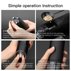 Gravity Electric Pepper Grinder, Automatic & Electric Salt And Pepper Grinder, Pepper Mill Electric 1 Pack (Black)