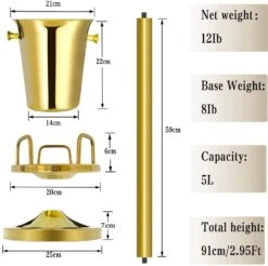 Ice Bucket With Stand 201 Stainless Steel Ice Bucket Standing Hammered 13Lbs Gold Ice Bucket With Carrying Handle For Wine Champagne Beer KTV Clubs Bar Parties (Total Height: 91cm,5L) -KitchenAid Shop 51psRcUxc6L