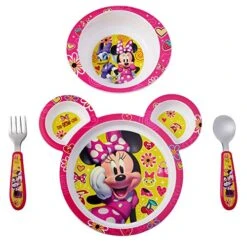 Disney Minnie Mouse Dinnerware Set - Toddler Plates And Toddler Utensils- 4 Count