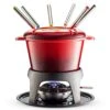 Klee 12-Piece Cast Iron Fondue Set With Red Fondue Pot, 6 Fondue Forks, Fondue Burner And Fondue Pot Base, 44 Oz