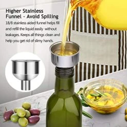 17oz Olive Oil Dispenser Bottle Set With Stainless Steel Holder Rack - 500ml Glass Oil & Vinegar Cruet With No-drip Pourers, Funnel, And Labels - Dark Green & Brown -KitchenAid Shop 51qAPUO8REL