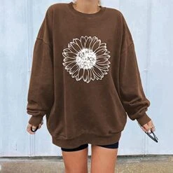 VODMXYGG Womens Pullover Long Sleeve Fashion Sunflower Print Loose Sweatshirt Blouse Winter Casual Basic Tops