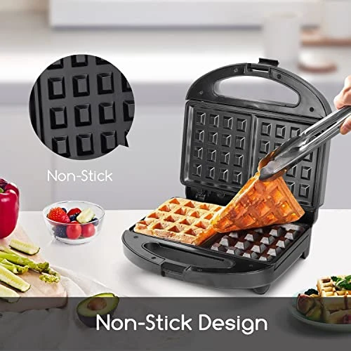 Waffle Maker, Non Stick Waffle Irons, Compact 2 Slice Waffle Makers For Breakfast, Snacks, PFOA Free, ETL Certificated, Black/Silver 6 Waffle Maker, Non Stick Waffle Irons, Compact 2 Slice Waffle Makers For Breakfast, Snacks, PFOA Free, ETL Certificated, Black/Silver - Image 4