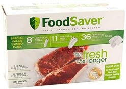 FoodSaver OodSaver B005SIQKR6 Special Value Vacuum Seal Combo Pack 1-8" 4-11" Rolls, 1Pack (36 Pre-Cut Bags), Clear
