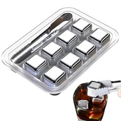 Stainless Steel Ice Cubes For Chilled Whiskey - Reusable Set Of 8 With Tongs - Keep Your Drinks Cold Without Diluting