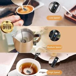 Electric Milk Frother USB Rechargeable 3 Speed Handheld Milk Shaker Maker Frother 2 Stainless Whisks Cappuccino, Bulletproof Coffee, Egg Mix, Keto Diet, Matcha, Hot Chocolate (Black) (101) 10 Electric Milk Frother USB Rechargeable 3 Speed Handheld Milk Shaker Maker Frother 2 Stainless Whisks Cappuccino, Bulletproof Coffee, Egg Mix, Keto Diet, Matcha, Hot Chocolate (Black) (101) -KitchenAid Shop 51qhagIWzIL