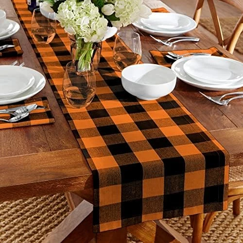 Use Living Fall Buffalo-Check Table Runner, Seasonal Farmhouse Table Runner, 13" W X 70" L, Orange And Black 13 Use Living Fall Buffalo-Check Table Runner, Seasonal Farmhouse Table Runner, 13" W X 70" L, Orange And Black - Image 11