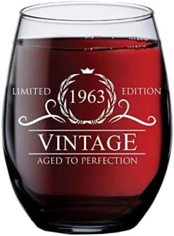 60th Birthday Gifts For Women Men - 1963 Vintage Style Stemless Wine Glass - Birthday Glasses Drinking Gifts - 60th Birthday Decorations For Women - Retirement Gifts For 60 Year Old Woman Man - 15 Oz -KitchenAid Shop 51qsm1N5MKL. AC