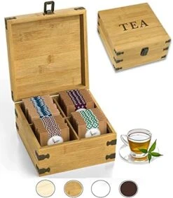 Large Wooden Tea Organizer Box, Big 14" Bamboo Storage Chest | 8-Compartment Tall, Adjustable Shelves | 100% Handmade Craft Eco-Friendly Natural Décor -KitchenAid Shop 51quvk5KJL. AC