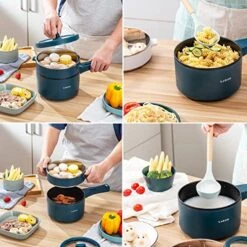 Electric Hot Pot Upgraded, Non-Stick Pan,1.89L Mini Pot For Steak,Fried Rice,with Temperature Control And Steamer - Rapid Noodles Cooker, Ramen, Oatmeal,Soup - Steamer,Egg,Vegetables,Dark Blue -KitchenAid Shop 51qxUPPGltL