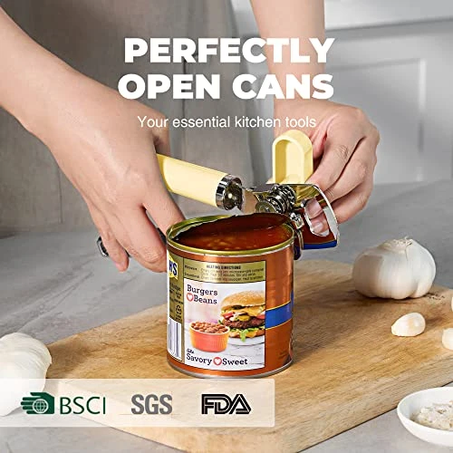 Can Opener Manual, Heavy Duty Handheld Can Opener With Stainless Steel Sharp Blade, Hand Can Opener With Ergonomic Hand Grip And Larger Turning Knob, Built In Bottle Opener(Yellow) 4 Can Opener Manual, Heavy Duty Handheld Can Opener With Stainless Steel Sharp Blade, Hand Can Opener With Ergonomic Hand Grip And Larger Turning Knob, Built In Bottle Opener(Yellow) - Image 2