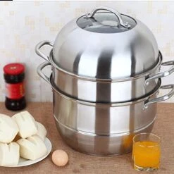 THICK 28cm Stainless Steel 3-Tier/Layer Steam Cooker Pot, Food Cook Double Boilder Work With Gas Electric Induction Grill Stove -KitchenAid Shop 51rH5Y7DJtL 1
