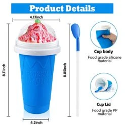 2PC Slushie Maker Cup,DIY Frozen Magic Slushy Cup,Double Layers Silica Smoothie Pinch Ice Cup,Quick Cooling Cup Homemade Milk Shake Ice Cream Maker (Blue+Green) -KitchenAid Shop 51rNld6TLYL