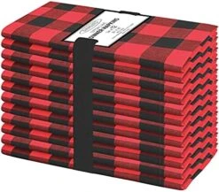 20x20 Gingham Buffalo Check Cloth Dinner Napkins Pack Of 12, 100% Cotton Cocktail Napkins, Wedding Dinner Napkins With Mitered Corners And Generous Hem - Red White -KitchenAid Shop 51rNo5Xd5S. AC