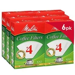 Melitta #4 Cone Coffee Filters, White, 100 Count (Pack Of 6)