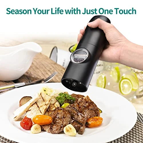 Electric Salt And Pepper Grinder Set, Rechargeable Pepper Grinder With Charger Tray, USB Cable, One Hand Operation, Adjustable Coarseness With Ceramic Grinder, ABS Body, (Set Of 2,Black) 5 Electric Salt And Pepper Grinder Set, Rechargeable Pepper Grinder With Charger Tray, USB Cable, One Hand Operation, Adjustable Coarseness With Ceramic Grinder, ABS Body, (Set Of 2,Black) - Image 3