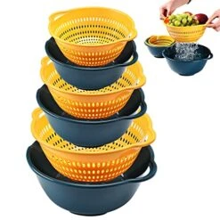 RECNOM 6 Pieces Colander With Bowl, Food Strainer For Pasta Veggies And Fruits, BPA Free, Dishwasher Safe (large, Blue)