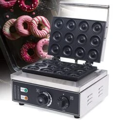 Electric Donut Maker, 12 Holes Commercial Donut Machine, Mini Donut Makers, 1500W Electric Doughnut Machine, Double-Sided Heating Donut Maker For Home & Commercial Use, Nonstick Donut Baker Machine