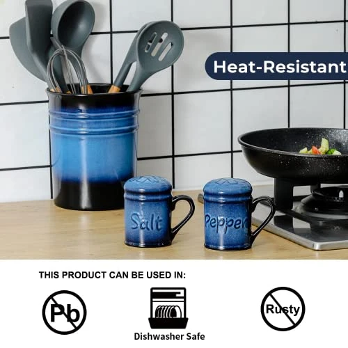 Ceramic Cute Salt And Pepper Shakers Set: 2.6 Inch Salt And Pepper Set/Sugar Salt Shaker With Handle For Counter -Resist Rusting Seasoning Shaker -Elegant Black & Blue (Set Of 2) 7 Ceramic Cute Salt And Pepper Shakers Set: 2.6 Inch Salt And Pepper Set/Sugar Salt Shaker With Handle For Counter -Resist Rusting Seasoning Shaker -Elegant Black & Blue (Set Of 2) - Image 5