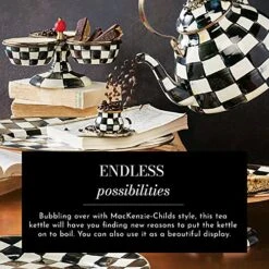 AcKenzie-Childs Courtly Check Enamel Tea Kettle, Decorative Tea Kettle, 3-Quart Capacity