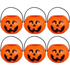 6 Pcs Mini Pumpkin Buckets Plastic Buckets With Handles Pumpkin Trick Or Treat Bucket For Holiday Halloween Banquet