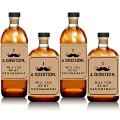Kraft Mustache - Will You Be My Groomsman Gift For Men - Whiskey Or Wine Bottle Label Stickers - Set Of 4