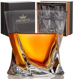ENERO Crystal Whiskey Glasses, Set Of 4 Rocks Glasses In Satin-Lined Gift Box - 10 Oz Old Fashioned Lowball Bar Tumblers For Drinking Bourbon, Scotch Whisky, Cocktails, Cognac