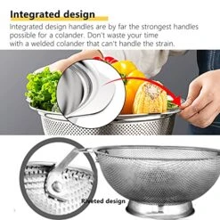 18/8 Stainless Steel Colander, POJORY Easy Grip Micro-Perforated, Strainer With Integrated Design Handles, Colander For Washing Vegetables, Fruit And Draining Cooked Pasta-2 Pack Colander (5-Quart) -KitchenAid Shop 51sWHK2hQiL
