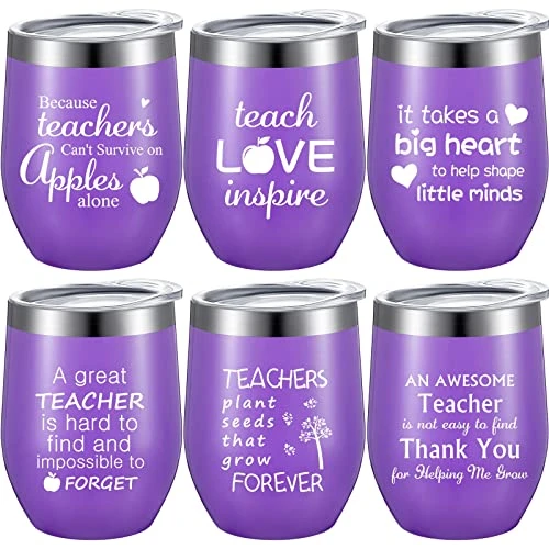 6 Pieces Thank You Gift Idea For Teachers, Teacher Graduation Appreciation Coffee Mug For Women Men Preschool Elementary Teacher, 12oz Wine Tumbler And Lids Straws Brushes (Simple Purple) 3 6 Pieces Thank You Gift Idea For Teachers, Teacher Graduation Appreciation Coffee Mug For Women Men Preschool Elementary Teacher, 12oz Wine Tumbler And Lids Straws Brushes (Simple Purple)