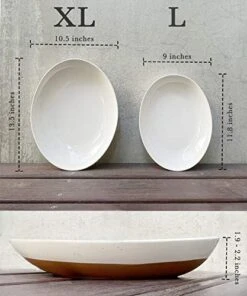 Ora Ceramic Large Serving Bowls- Set Of 2 Oval Platters For Entertaining. Modern Kitchen Dishes For Dinner, Fruit, Salad, Turkey, Etc. Oven, Dishwasher Safe, 55 / 35 Oz, 13.5" / 11.8" - Vanilla White