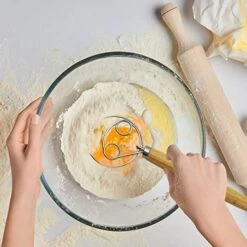 Danish Dough Whisk Bread Mixer&Egg Whisk Kits, 2 Pack Premium Stainless Steel Dutch Whisk & 1 Pack Hand Push Rotary Whisk Blender Pastry Or Pizza Dough Whisk, With A Dough Scraper For Bread -KitchenAid Shop 51sfCtWIQnL
