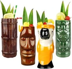 Tiki Mugs Cocktail Set Of 8 - Ceramic Tiki Mugs Hawaiian Party Cute Exotic Cocktail Glasses Hawaiian Tiki Mug - TKSET0080 (8pcs) -KitchenAid Shop 51sm578IkVL
