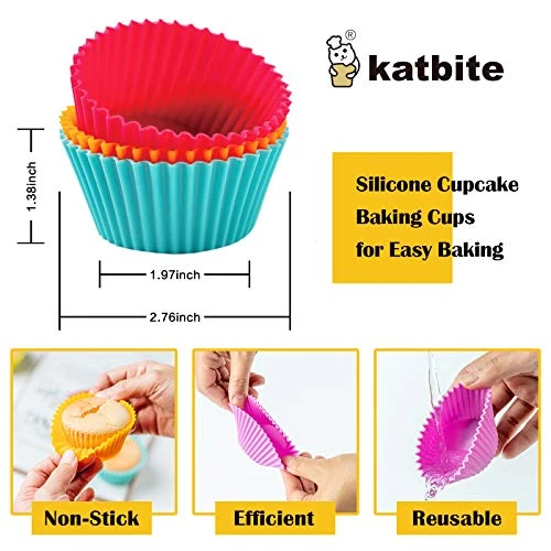 Katbite Silicone Cupcake Baking Cups 24 Pack, Heavy Duty Silicone Baking Cups, Reusable & Non-stick Muffin Cupcake Liners Holders Set For Party Halloween Christmas Bakery Molds Supplies 4 Katbite Silicone Cupcake Baking Cups 24 Pack, Heavy Duty Silicone Baking Cups, Reusable & Non-stick Muffin Cupcake Liners Holders Set For Party Halloween Christmas Bakery Molds Supplies - Image 2
