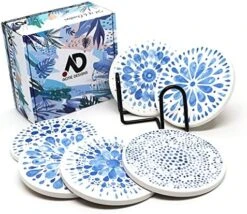 Set Of 6 Coasters With Holder For Drinks Absorbing Round Ceramic Stone Coaster With Cork Base,Tabletop Protection Mat For Mugs And Cups,Office,Kitchen (Colorful With Holder) -KitchenAid Shop 51t2c6U2moL. AC