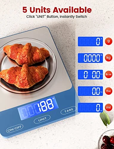 Food Scale -33lb Digital Kitchen Scale For Food Ounces Grams Rechargeable 304 Stainless Steel,Batteries And Type-C Charging | Perfect For Meal Prep, Cooking, And Baking, Blue 6 Food Scale -33lb Digital Kitchen Scale For Food Ounces Grams Rechargeable 304 Stainless Steel,Batteries And Type-C Charging | Perfect For Meal Prep, Cooking, And Baking, Blue - Image 4