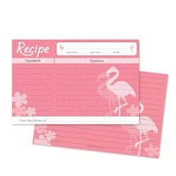 Pink Flamingo Design Set Double Sided Family 4x6 Recipe Cards, Set Of 50