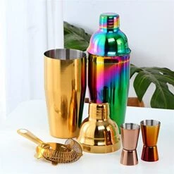 TWDYC 3PCS Stainless Steel Rainbow Boston Cocktail Set 750ml Cocktail Shaker Set With Strainer Measure Cup Bartender Kit Bar Tool Set (Color : D)