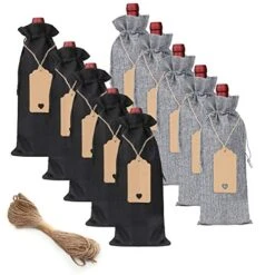 ING Burlap Wine Bags 20 Pcs Wine Bottle Bags Jute Wine Gift Bags With Tags And Ropes Wine Bottle Covers For Christmas Wedding Housewarming Engagement Wine Tasting Party Supplies (Black&Gray, 20)