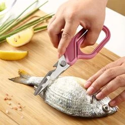 OJII-GIFT Heavy Duty Stainless Steel Poultry Shears-Professional Spring-Loaded Kitchen Scissors - Cuts Meat, Bones, & Fish - Dishwasher-Safe -KitchenAid Shop 51tXS5q3boL