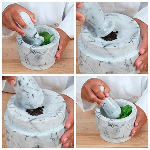 Mortar And Pestle Set (Large) | White Marble | Stone Spice Grinder | 2.1 Cup Capacity | 5.5 Inch | Reversible | Molcajete Mexicano | Guacamole, Pesto, Spices | Large Mortar & Pestles | Gift Set 4 Mortar And Pestle Set (Large) | White Marble | Stone Spice Grinder | 2.1 Cup Capacity | 5.5 Inch | Reversible | Molcajete Mexicano | Guacamole, Pesto, Spices | Large Mortar & Pestles | Gift Set - Image 2