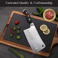 Kitchen Cleaver Knife Set - Stainless Steel Professional Blade & Bone Cutting Cleaver Knife - Sharp Butcher Knife - Best For Professional Chefs With Dual Sharpener & Edge Guard Cover