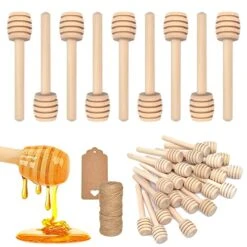 100pcs Mini Wooden Honey Dipper Sticks, 3 Inch Honey Stirrers For Honey Jar Dispense Drizzle Honey, Wedding Party Favors