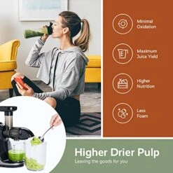 OCUU Slow Masticating Juicer Bundle Set With Vegetable Shredder/Slicer Attachment, 3 Easy To Use And Clean Interchangeable Blades, Quiet Motor & Reverse Function -KitchenAid Shop 51to3Nzy2bL