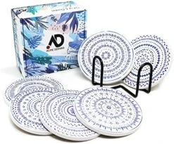 Set Of 6 Coasters With Holder For Drinks Absorbing Round Ceramic Stone Coaster With Cork Base,Tabletop Protection Mat For Mugs And Cups,Office,Kitchen (Colorful With Holder) -KitchenAid Shop 51tp3SEJUmL. AC